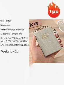 A7 Size 2027 English Planner, 64 Sheets 128 Pages Slim Weekly Calendar Notebook, 365 Days Daily Planner, A7 Mini Portable Pocket Diary, PU Leather Cover Small Notebook - A - View 7