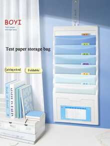 1pc A4 Folding File Folder, Wall-Mounted Document Storage Bag, 7-Layer Gradient Storage Bag, Large Capacity Document Organizer Wall Accordion Bag Hanging Subject Storage Bag Stationery, Suitable For School Textbooks, Office Organization, Space Organization, Portable Handle - A - View 3