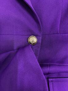 Women's Autumn/Winter Office Daily Solid Color Lined Double-Breasted Asymmetric Placket 3-Button Design Slim Fit Long Sleeve Blazer & Straight Leg Pants Set - Purple - View 8