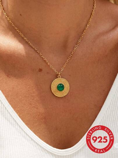 Kalung Perak 925 dengan Liontin Batu Permata Hijau, Kalung yang Halus dan Bergaya, Elegan, Hadiah Hari Valentine, Hari Ibu, Kado untuk Orang Tercinta