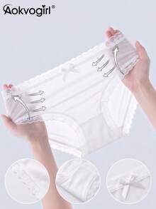 AOKVOGIRL 7pcs Women's White Thin Lace Trim Solid Color Ice Silk Seamless Comfortable Mid-Waist Triangle Panties - Multicolor - View 7