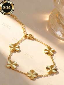 Znice 2026 New Fashion Stainless Steel 18K Gold Plated Flower Bracelet & Bangle Set, Curved Full Rhinestone Design Suitable For Women Daily Wear, Layering Or Single Wear, Summer Jewelry, Waterproof Beach Vacation Accessory - Gold 1 - View 12
