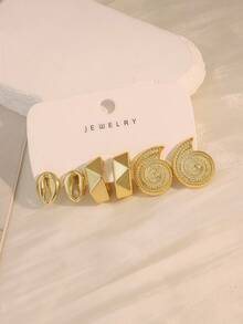 Juego de 3/9 pares de pendientes para mujer con diseño geométrico múltiple en forma de C de estrella de mar, concha y caracol, chapados en oro, accesorios de playa y océano, pendientes elegantes y de moda para uso diario (material CCB ligero y resistente a la decoloración) - Amarillo Oro - Ver 6