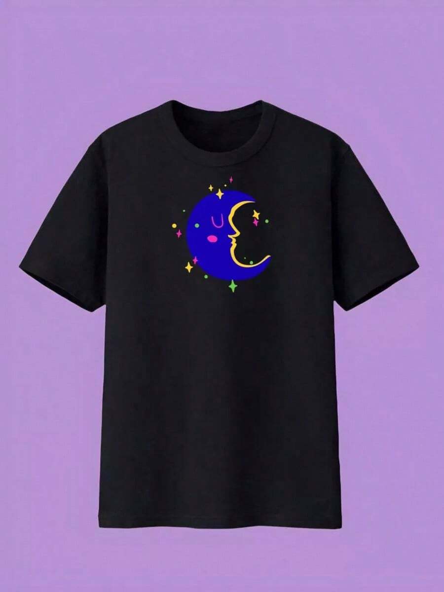 Camiseta con estampado de luna - Negro - Ver 1