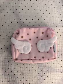 Estilo japonés & coreano de nicho, tarjetero de doble capa con lindo estampado de lunares, monedero pequeño, bolsa de almacenamiento portátil fresca de alta estética - Rosa - Ver 4