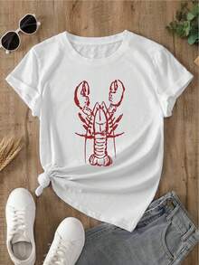 YOCASA Women's Summer T-Shirt With Round Neck And Short Sleeves, Oil Painting Print With Floral Heart And Letter Design, Casual, Simple And Sporty Style For Everyday Wear - YH276-白色 - 查看 2