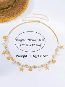 1件海洋系列度假風時尚個性化海星貝殼仿珍珠腰鍊 女款度假穿搭飾品 - 金黃色 - 查看 5