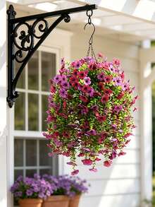 4 Stücke künstliche hängende Blumen für den Außenbereich, UV-beständige künstliche Pflanzen für Frühling und Sommer Dekoration, sehen echt aus, künstliche lila und rote Blumen für Außenpflanzgefäße, Veranda, Terrasse Dekoration, ideal für Raumdekoration, Hochzeitszubehör, Feiertagsparty, Garten, Heimdekoration - Verschiedenfarbig - Übersicht 11