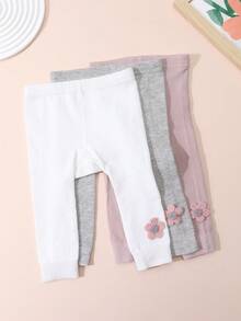 4件組女嬰短版緊身褲，附花朵飾品，可愛優雅，適合四季日常穿著 - 彩色 - 查看 6