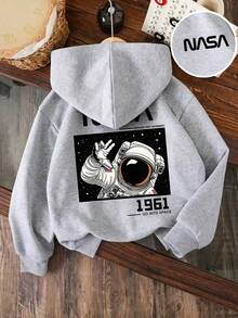 Tween Boy Letter Astronaut Print Long Sleeve Casual Sweatshirt - Grey - View 1