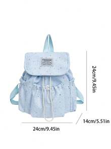 1 pieza Mochila con solapa y cordón con patrón de estrellas, mochila de gran capacidad para uso diario, mochila ligera para el campus, accesorio de moda, adecuada para niñas/adolescentes/estudiantes, aplicable para la escuela, el trabajo, el uso diario y los viajes - Multicolor - Ver 3