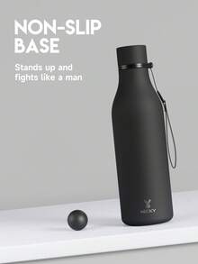 Meoky 17oz/500ml 磨砂運動水壺附手提帶 – 可樂造型不鏽鋼水瓶，柔軟觸感橡膠塗層，防漏雙層保溫，12小時保冷，適合健身、旅行、學校及戶外使用 - 黑色 - 查看 7