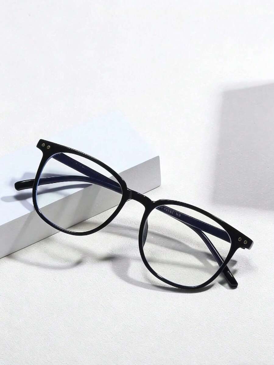 1pc Minimalist Pure Black Full Frame Glasses, Simple Square Design, Versatile Style, Clear Lenses, Unisex