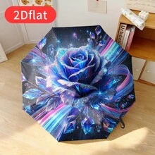1 pezzo Ombrello pieghevole con rosa blu - Design con cristalli scintillanti e effetto luce abbagliante, adatto come regalo per le vacanze, regalo di compleanno, scelta alla moda per aggiungere un'atmosfera elegante - Multicolore - Visualizzare 1