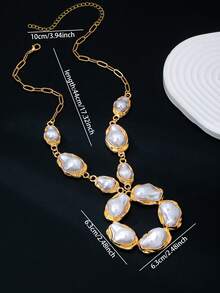 1 Pc Gold Chain Baroque Irregular Pearl Statement Necklace For Women, Large Hollow Wreath Pearl Pendant Layered Link Chain Bold Fashion Jewelry - Pearl Pendant Necklace - View 3