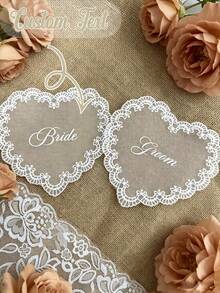 Custom Lace Table Cards, Personalized Wedding Name Cards, Heart-Shaped Lace Guest Cards, Table Decor, Wedding Favors, Table Number Cards (Heat Transfer Process, No Embroidery) - Multicolor - View 2