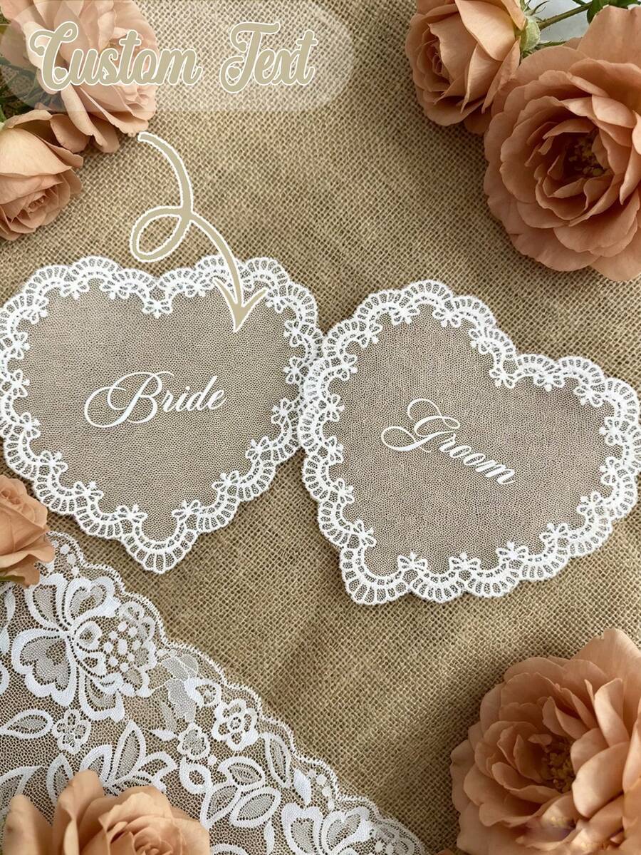 Custom Lace Table Cards, Personalized Wedding Name Cards, Heart-Shaped Lace Guest Cards, Table Decor, Wedding Favors, Table Number Cards (Heat Transfer Process, No Embroidery) - Multicolor - View 1