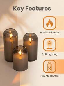 Flameless Candles, Battery Operated LED Flickering Flameless Candles, 3pcs/Set, Curved Gray, Timer And Remote Control, For Wedding, Home Party Decoration - Grey - View 1