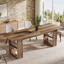 LITTLE TREE 79 Inch Farmhouse Dining Table  For 6, Large Kitchen Table With Storage Shelves, Rectangular Wooden Dinner Table For Dining Room Kitchen, Brown - 棕色 - 查看 2