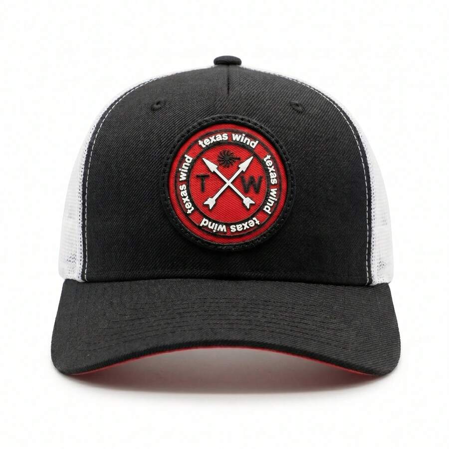Texas Wind Country Trucker Cap With Curved Brim And Mesh Detail - 黑白紅 - 查看 1