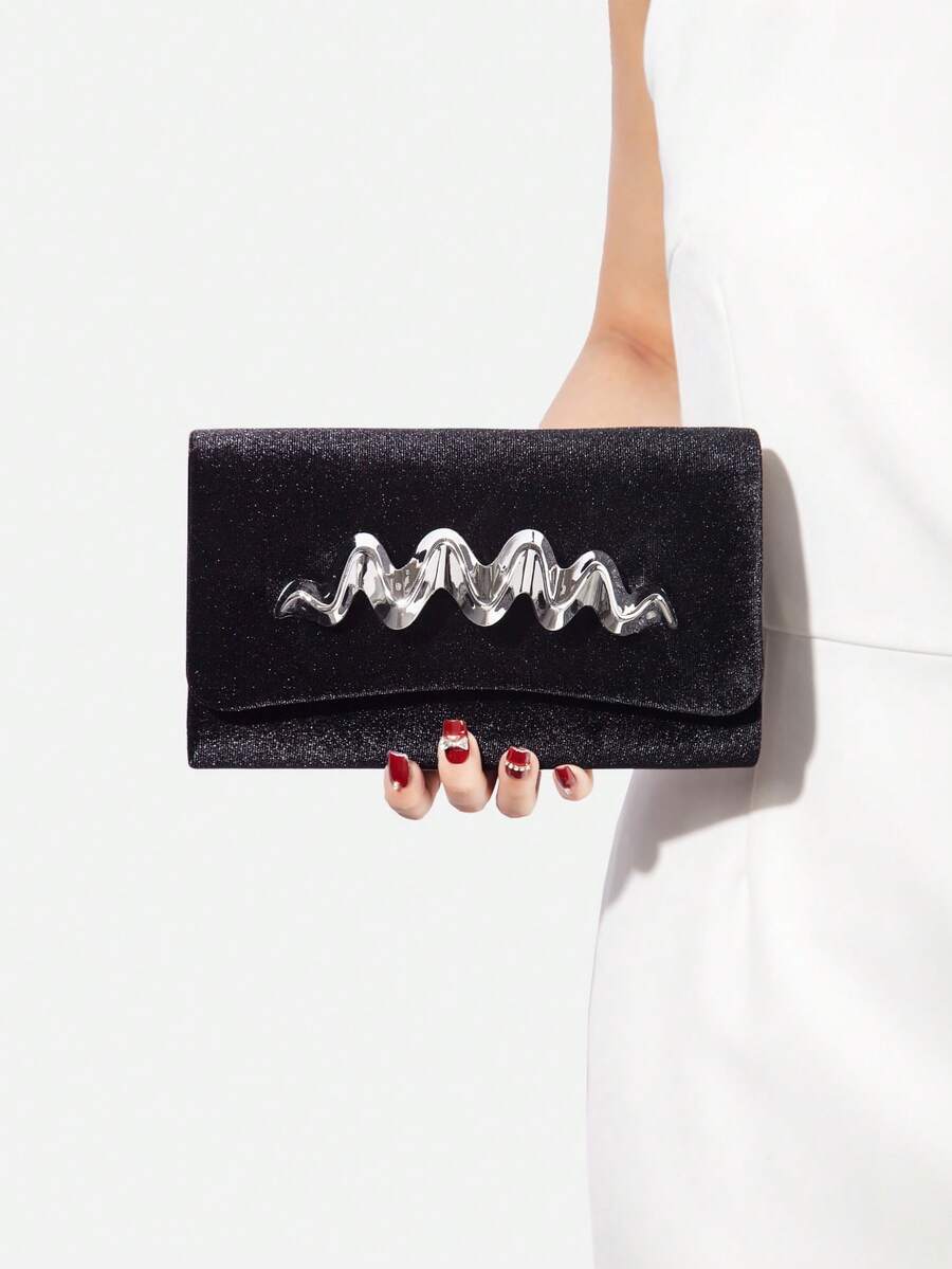 Luxurious, Elegant, Exquisite Large Capacity Velvet Women's Clutch Bag, Velvet Material Evening Bag With Detachable Chain Strap, Suitable For Weddings, Parties, Celebrations, For Girls, Women, College Students And Professional Women. - Black - View 1