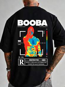 BOOBA Camiseta Estilo Hip Hop con Estampado Termotransferente Moda Retro Streetwear Casual Unisex  Juvenil - Negro - Ver 2