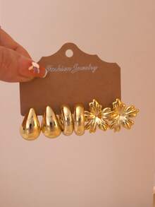 2-18pcs Set Anting-Anting Multi-18 Buah, Cocok untuk Pemakaian Sehari-hari, Acara Kumpul-kumpul, Perjalanan dan Pakaian Liburan - Emas - View 10