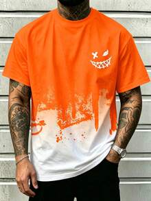 Camiseta de manga corta con cuello redondo de estilo gótico de bloques de color para hombre talla grande de verano - Naranja - Ver 2