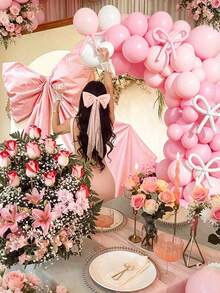 152Pcs Black And White Foil Balloon Arch Set With Bows; Simple And Elegant Decoration, Suitable For Adults And Women For Birthdays, Anniversaries, Holiday Decorations, And Indoor Party Backdrops. - 粉色 - 查看 4
