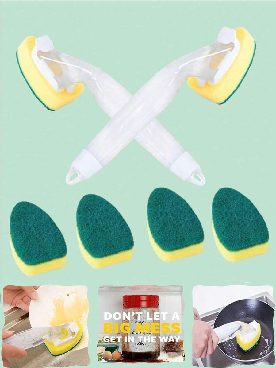 (2 Handles+6 Sponge Heads)Cleaning Cloth Pot Brush Head Kitchen Cleaning Dishwashing Sponge Magic Wipe, Cleaning Brush, Pot Brush, Creative Sponge Wipe, Sponge, Strong Cleaning, Dishwasher Tool Accessories - Multicolor - View 1