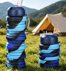 1pc Unisex Collapsible Silicone Water Cup Foldable Travel Bottle With Spout Leak Proof Camping Mug For Outdoor Hiking Gym Office - LJ1041Y-b 迷彩藍 - 查看 12