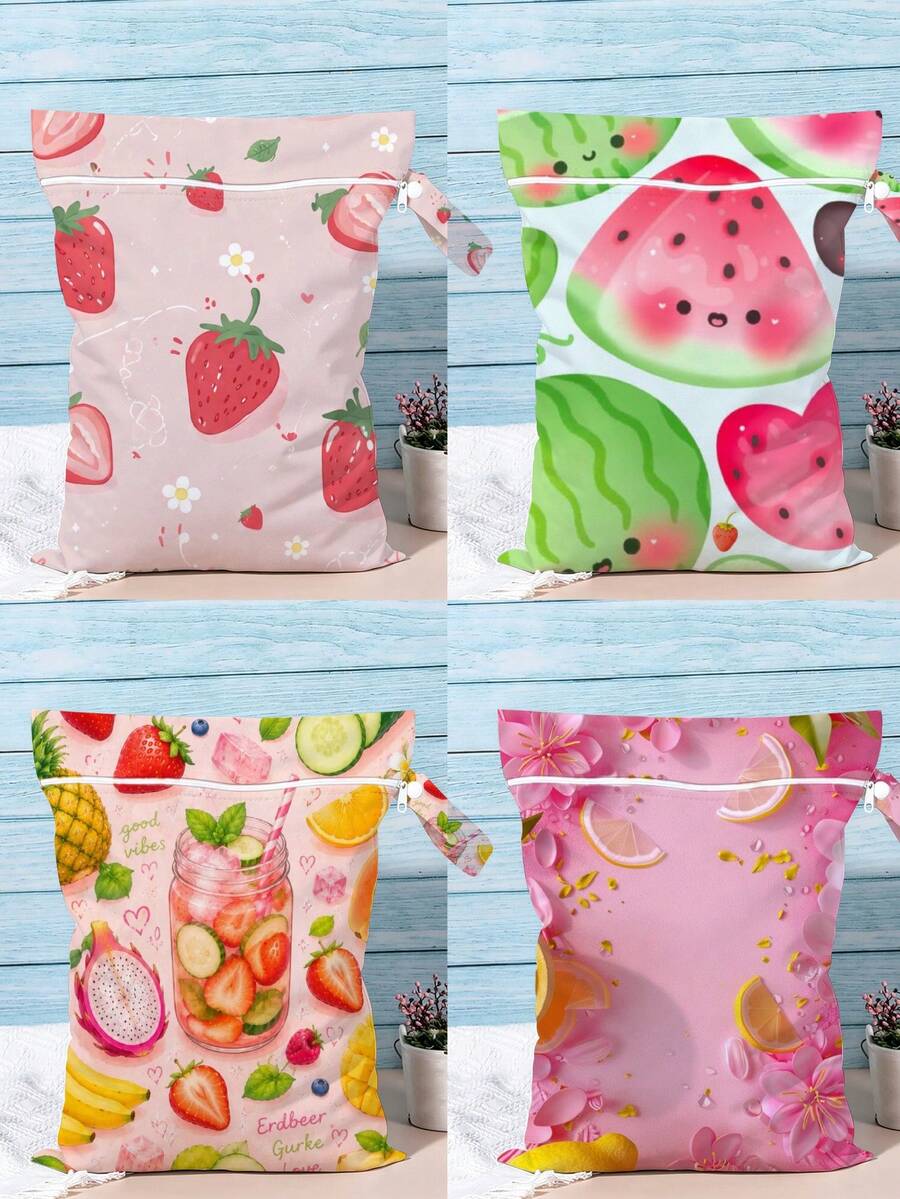 Cute Summer Fruit Print Wet Dry Separation Swimming Bag, Girly Beach & Pool Pouch, Lightweight Travel Storage Organizer - Multicolor - View 1