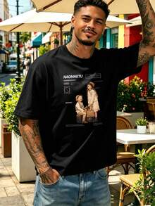 Streetstyle-T-Shirt For Herren With Grafikprint Aus Cheicher Baumwolle, Bequeme Passform, Street-Hip-Hop-Stil, Einzigartiger Grafikprint - Black - View 1