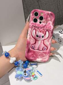 Disney Has Authorized, Phone Case - Chain Set, The Stitch Lilo & Stitch 3D Phone Case Plus A Silicone 3D Stitch Bracelet With Metallic Ring Removable Bracelet, Stitch And Angel Pattern, Compatible With Iphone17/16/15/14/13/12/27/XS/XR/X Plus Pro Max, A Stylish Cartoon Phone Case, The Perfect Gift Choice, Phone Protection, Durable Phone Cover, Great Gift For Friends And Family. - 白色 - 查看 6