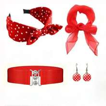 Set de 4 piezas de accesorios vintage de los años 50 para mujer | Gafas de ojo de gato retro, pañuelo, diadema y pendientes de lunares, perfecto para fiestas temáticas vintage y eventos de Halloween - Multicolor - Ver 4