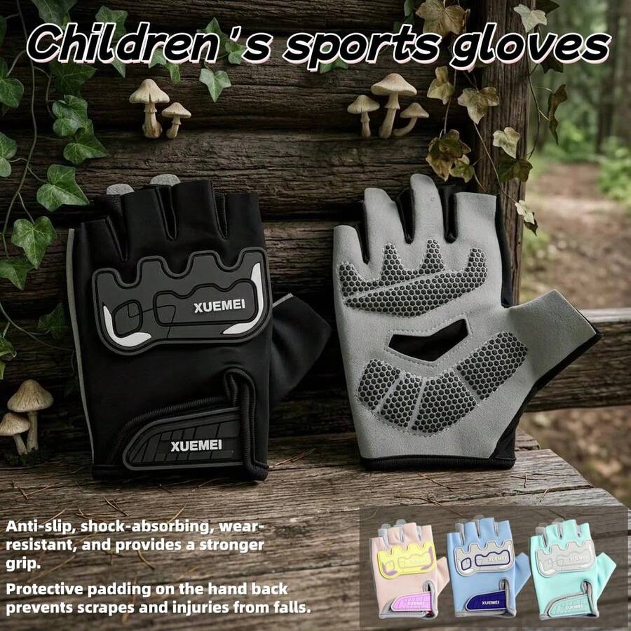 Children's Half-Finger Outdoor Sports Gloves, Thickened Palm Protection, Suitable For All Sports And Outdoor Activities, Fits Age, First Day Of School - Multicolor - View 1