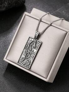 1pc Dark Vintage Dragon Totem Pendant Necklace, Men's Stainless Steel Distressed Box Chain, Street Hip Hop Accessory - Antique Silver - View 11