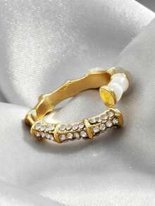 1 pieza Anillo exquisito con forma de bambú, regalo ideal para la novia - Amarillo Oro - Ver 2