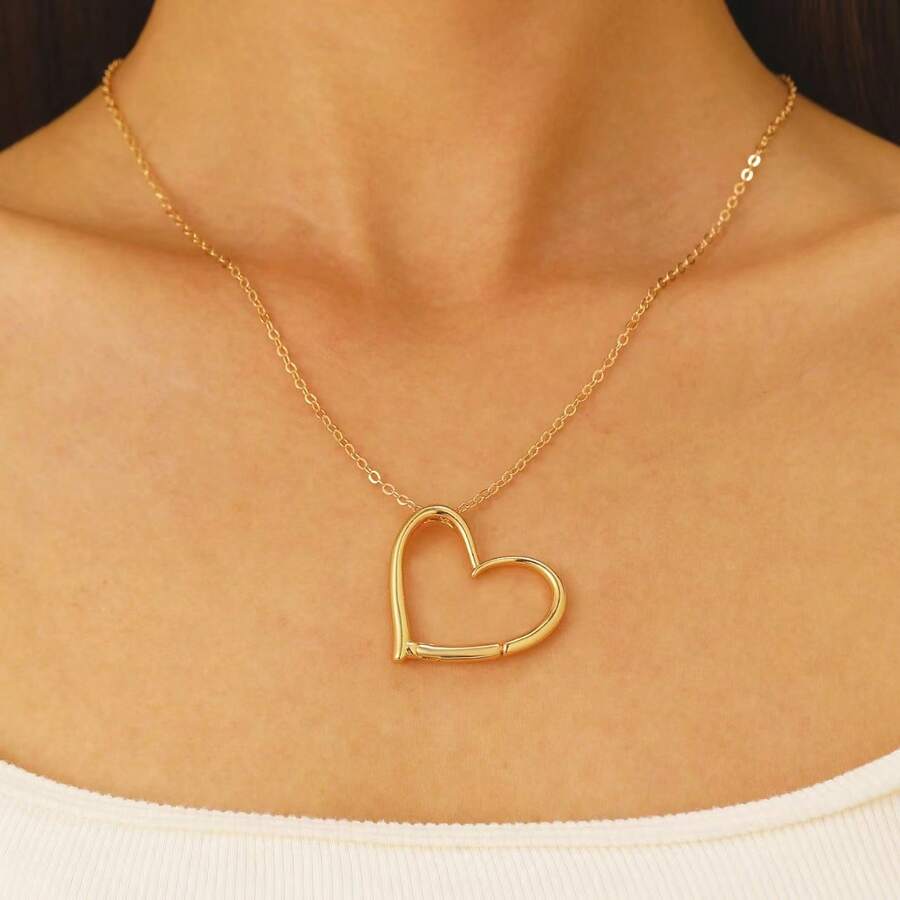 Collar sencillo con colgante de corazón para clavícula - Rosa Pálido - Ver 1