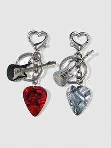 2pcs Y2K Guitar Star Heart Punk Retro Sweet Cool Keychains - Multicolor - View 5