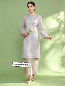 1pc Women's Casual Printed Button Long Sleeve Blouse (Inner Not Included) - Light Grey - View 5