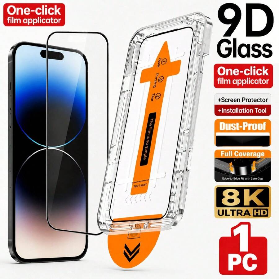 1pc High Definition Tempered Glass Screen Protector Compatible With IPhone 17 Pro Max/17 Air/17/15 Pro Max/16 Pro Max/16/16e/15/14/13/13 Pro/12/11, Easy Installation With Auto Dust Removal Tool, One-Click Adhesion, Anti-Scratch, Smooth Surface, Privacy Protection, Dust-Proof, Phone Screen Protector, Phone Accessories - Black - View 1