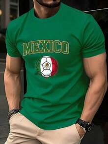 Men's Basic T-Shirt 100% Cotton Short Sleeve Basic Cotton Short Sleeve Summer Black/White/Red/Blue/Green Men's Crew Neck Short Sleeve T-Shirt Mexican National Soccer Team - 軍綠色 - 查看 1