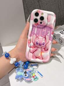 Disney Has Authorized, Phone Case - Chain Set, The Stitch Lilo & Stitch 3D Phone Case Plus A Silicone 3D Stitch Bracelet With Metallic Ring Removable Bracelet, Stitch And Angel Pattern, Compatible With Iphone17/16/15/14/13/12/15/XS/XR/X Plus Pro Max, A Stylish Cartoon Phone Case, The Perfect Gift Choice, Phone Protection, Durable Phone Cover, Great Gift For Friends And Family. - 白色 - 查看 6