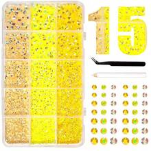 15-Grid Flat Bottom Resin Rhinestones 3mm/4mm/5mm Mixed Colors, Includes Pickup Pen And Tweezers, Suitable For Nail Art DIY Rhinestone Craft Nail Charms - Yellow - View 1