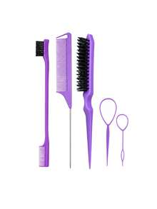 Hair Styling Tool Set (Includes Spray Bottle, Rat Tail Comb, Hairline Comb And Sectioning Clips) Lightweight Accessory Set, Suitable For Daily Updo, Bun, Sectioning And Smoothing Hairstyles - Purple - View 13