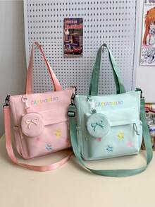 2026 New Large Capacity Nylon Tutoring Bag, Middle School And High School Student Class Bag, Tutoring Bag, Book Tote Handbag, Unisex Shoulder Crossbody Bag, Teen Student Backpack, Letter And Star Pattern, Fashion Backpack - A - View 1