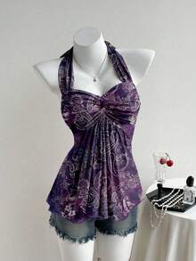 Blusa de verano para mujer con espalda anudada y estampado de rayas - Multicolor - Ver 13