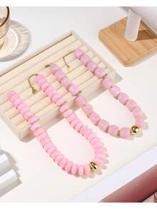 2pcs Colorful Chunky Bead Necklace, Women's Fashion Personalized Neck Chain Necklace, Bohemian Style Summer Jewelry Accessory Gift - Multicolor - View 6