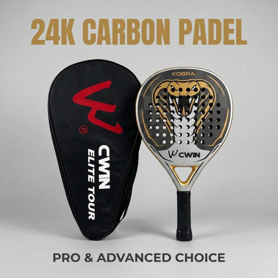 CWIN KOBRA 24K Carbon Fiber Padel Racket, Pro-Level Paddle With High-Density Core, 365g Lightweight Tournament Racket With Protective Carry Bag For Advanced & Professional Players